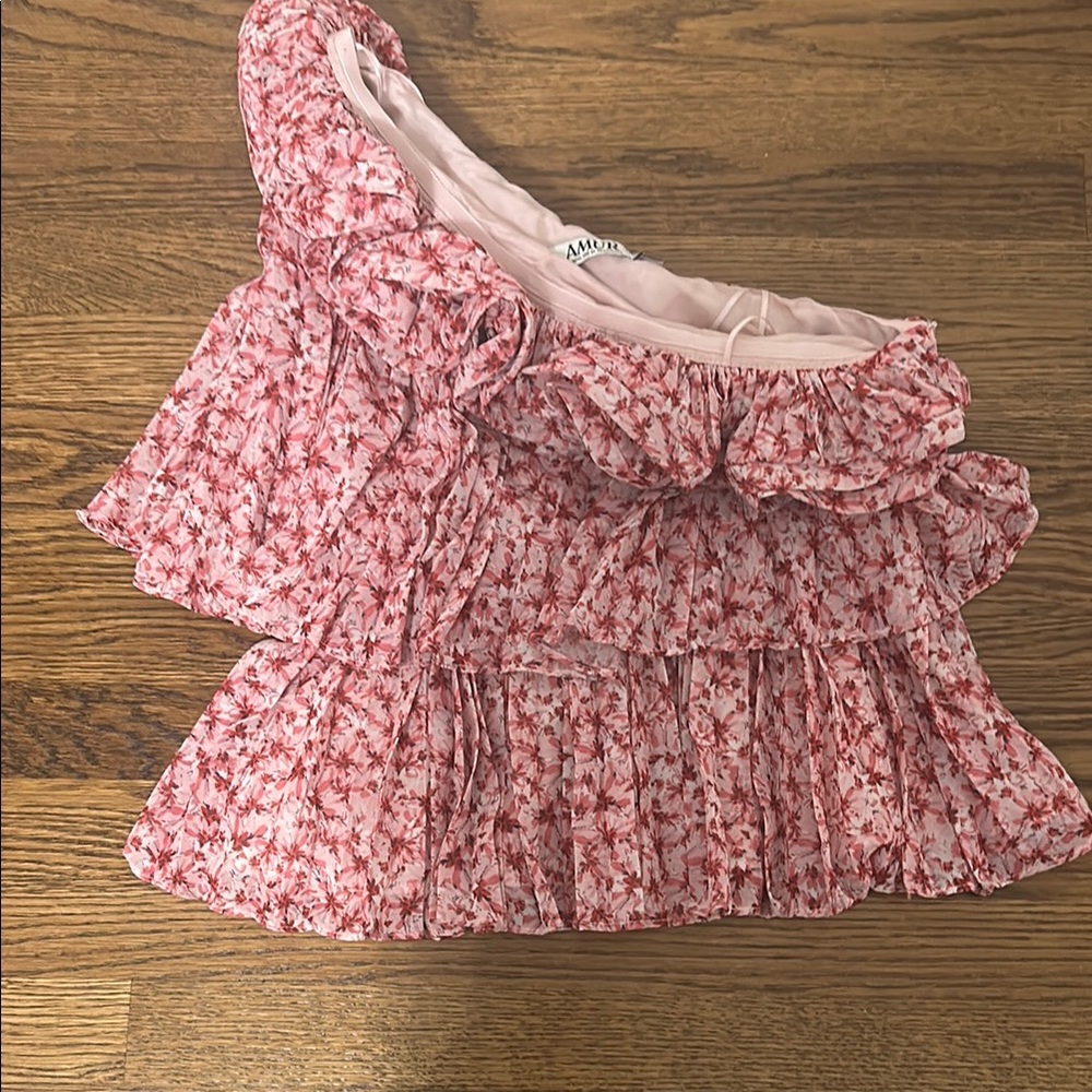 Pink Floral One-Shoulder Top